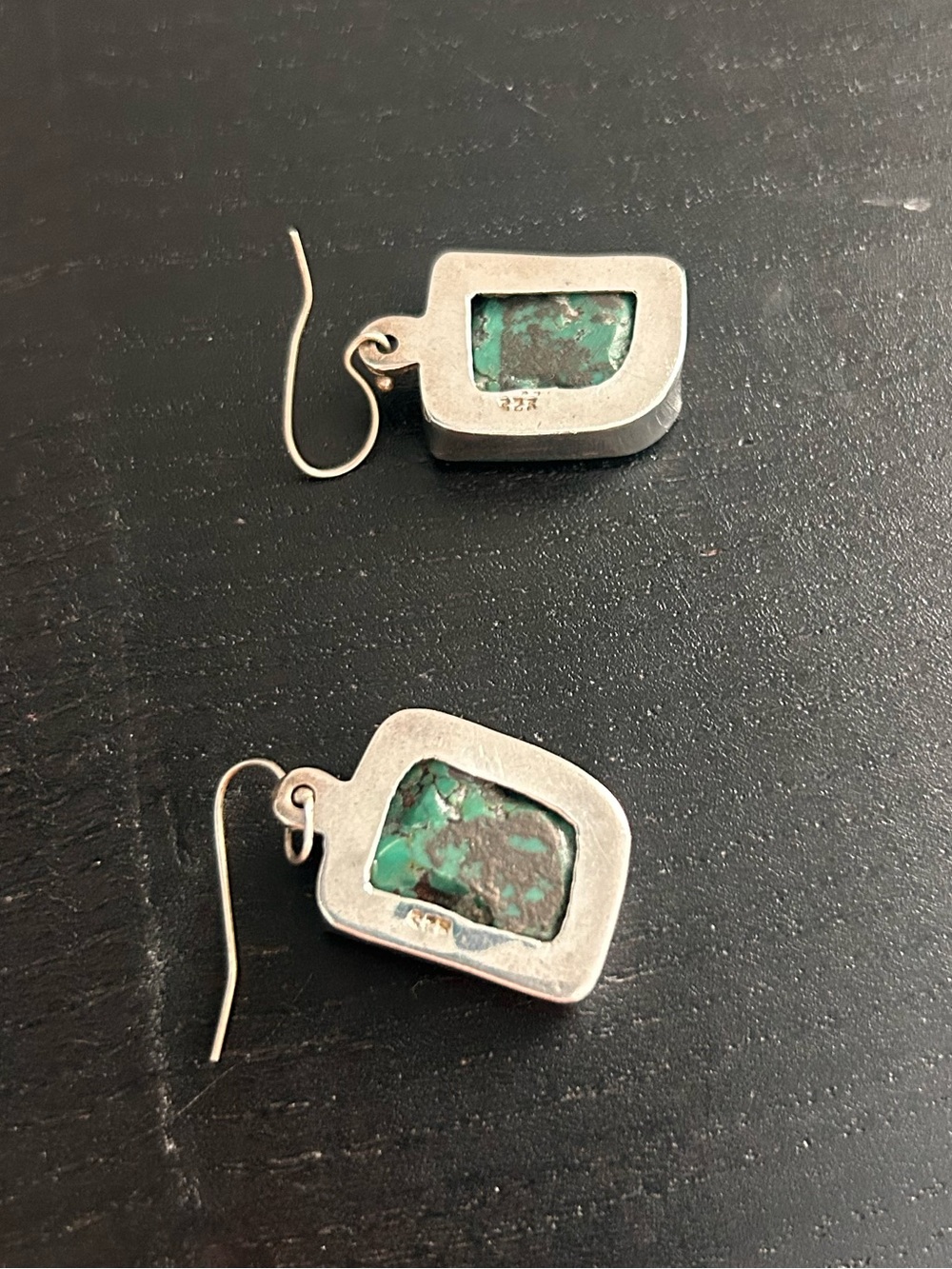 Native American Made Turquoise Stone set Sterling Silver Drop Dangle Earrings - Picture 7 of 10